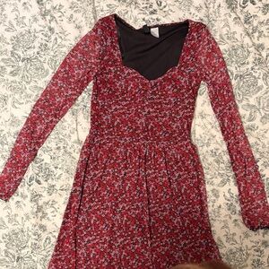 H&M Red Floral Long Sleeve Dress